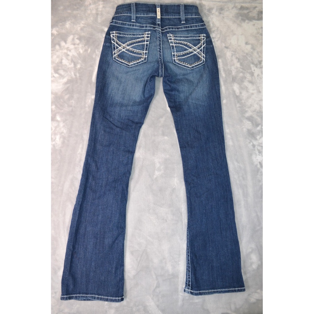 Ariat R.E.A.L Blue Denim Mid Rise Bootcut Jeans Womens 27L Inseam 34" Waist 28" - Picture 5 of 16